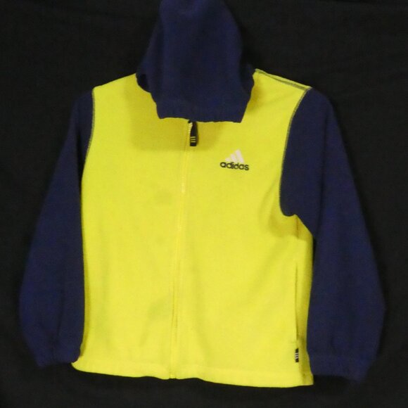 Vintage | ADIDAS | size 5 | Boy's Blue and Yellow Fleece Zip-Up Hoodie - Picture 1 of 16